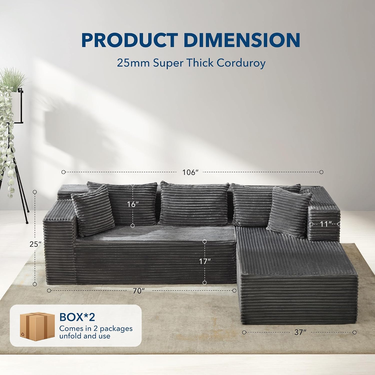 Garvee Modular Sectional Sofa Cloud Sectional Couch, 106' Comfy L Shaped Couches for Living Room,Oversized Sofa Sleeper with Deep Seat, No Assembly Required
