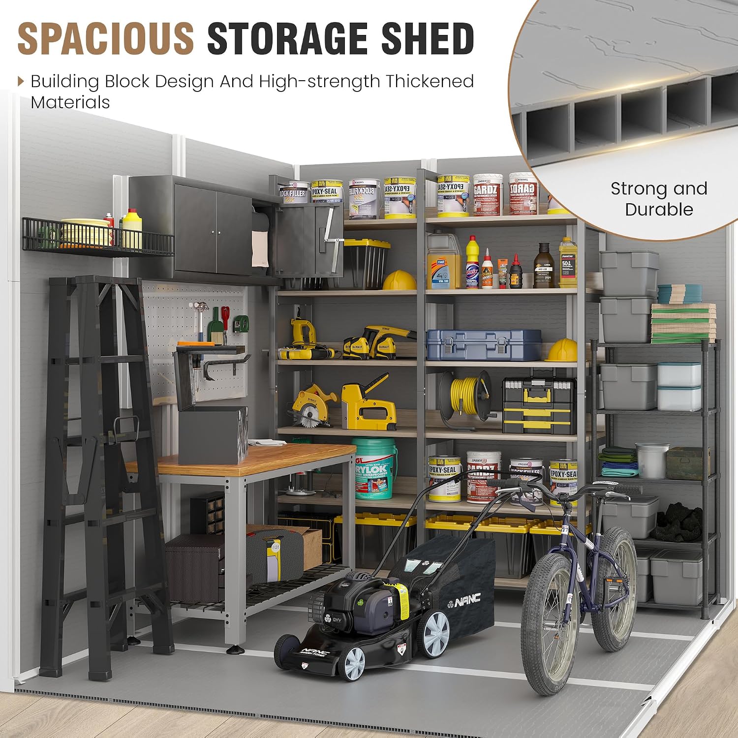 Outdoor Storage Shed, 8x6 FT Resin Shed with Floor Included and Lockable Door, Window & Vents, Tool Sheds, Outdoor Storage for Bike, Garden Accessories, Tools, Waterproof