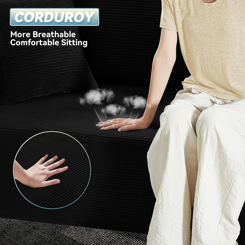 3 Seater Sofa Couch for Living Room, Black, 38' D | 4 Pillows