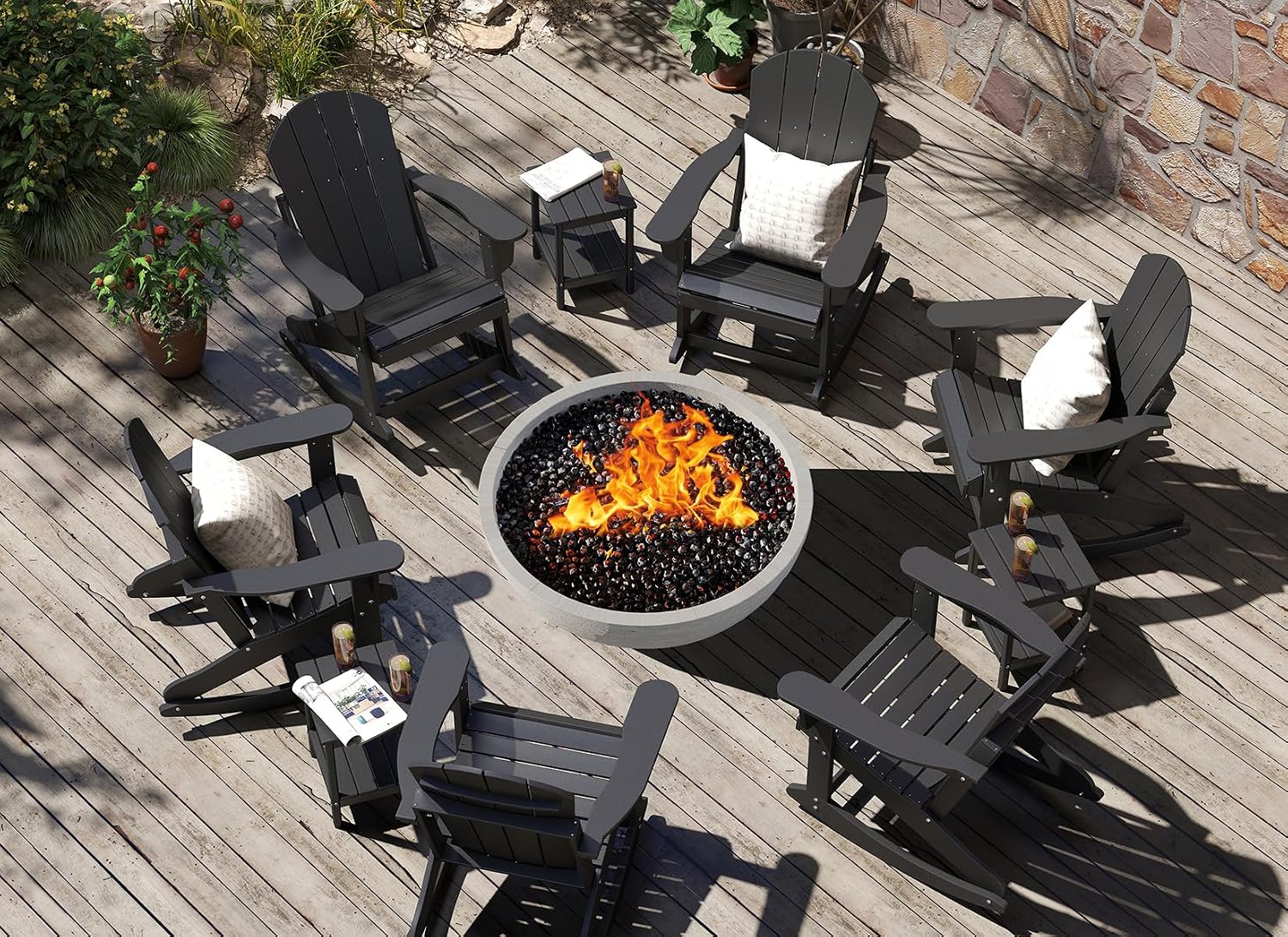 GREENVINES Adirondack Rocking Chairs Set of 2 | HDPE Plastic | Porch Rocker | Chair for Patio Outdoor Deck | All Weather | Black