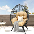 DWVO Egg Chair Patio Rattan Chair with Stand Anti-Slip All-Weather Poratble Adjustable Chair Feet Wicker Egg Lounger Chair for Indoor Outdoor 330LBS (Beige)