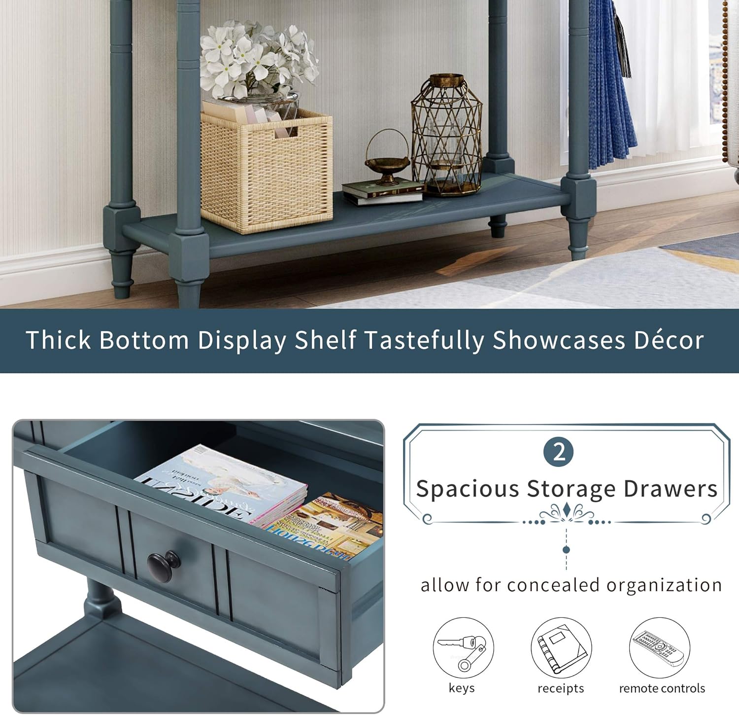 Merax Daisy Series Entryway Table with Storage Drawers and Bottom Shelf Navy