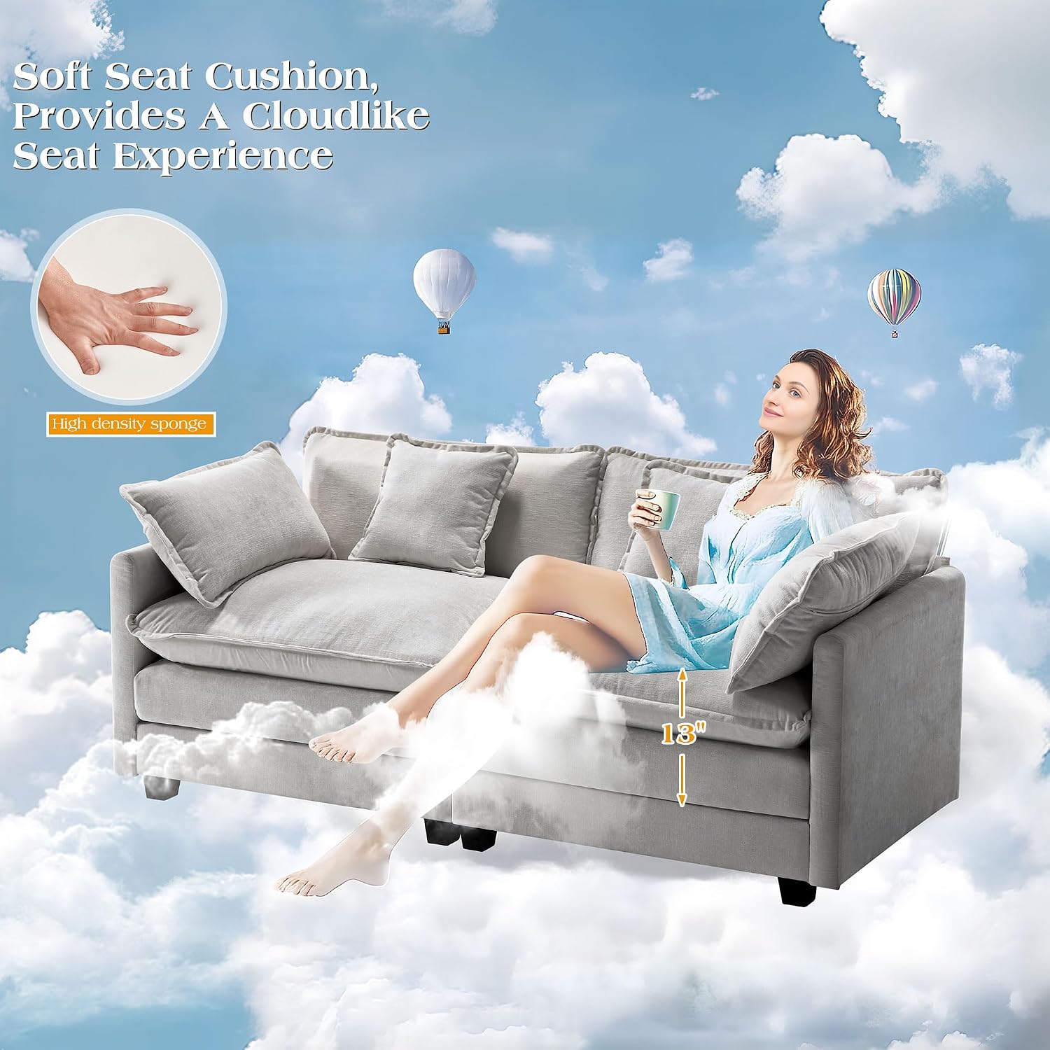 77.6' Modular Sectional Sofa,Loveseat Couch for Living Room, Modern Deep Seat Sofa 2 Seater Chenille Fabric Comfy Cloud Couches with Throw Pillows for Apartment,Small Spaces
