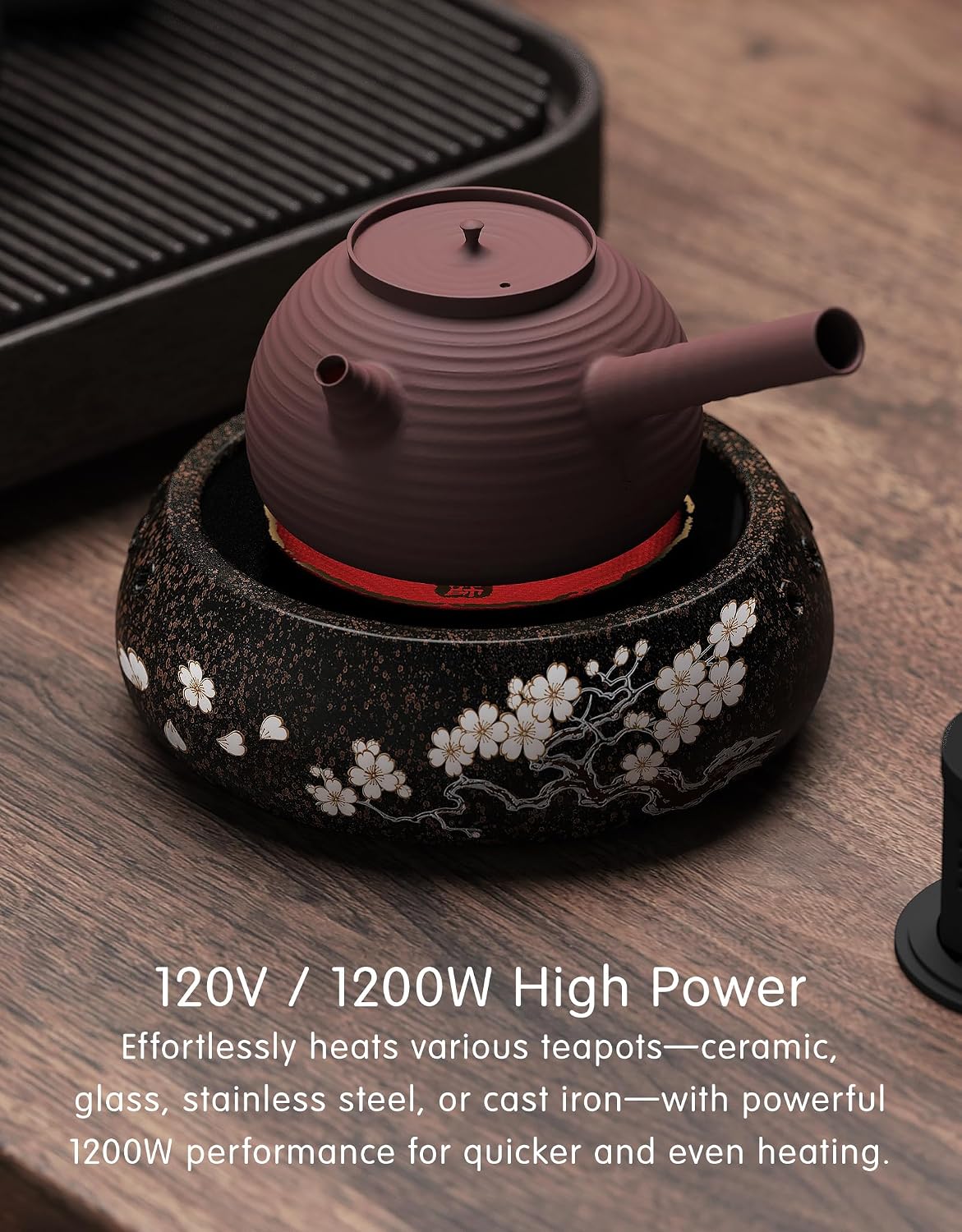TMASTER 1200W Electric Hot Plate,Ceramic Round Hot Plate,Portable Stove Kitchen Cooktop Electric Heater,for Boiling Water,Making Tea, Coffee (Arita Sakura Flying Ceramic Tea Heater - 120V/1200W)