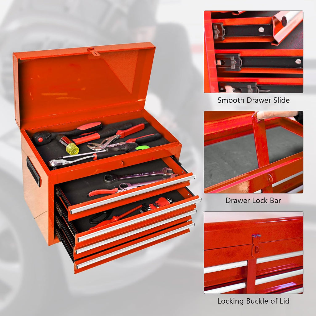 5-Drawer Tool Chest, Rolling Tool Box with Detachable Top Toolbox & Universal Wheels, Tool Cabinet with Lock Bar, Protective Liner & Tool Rack, Metal Storage Cart for Garage,Workshop (Orange)