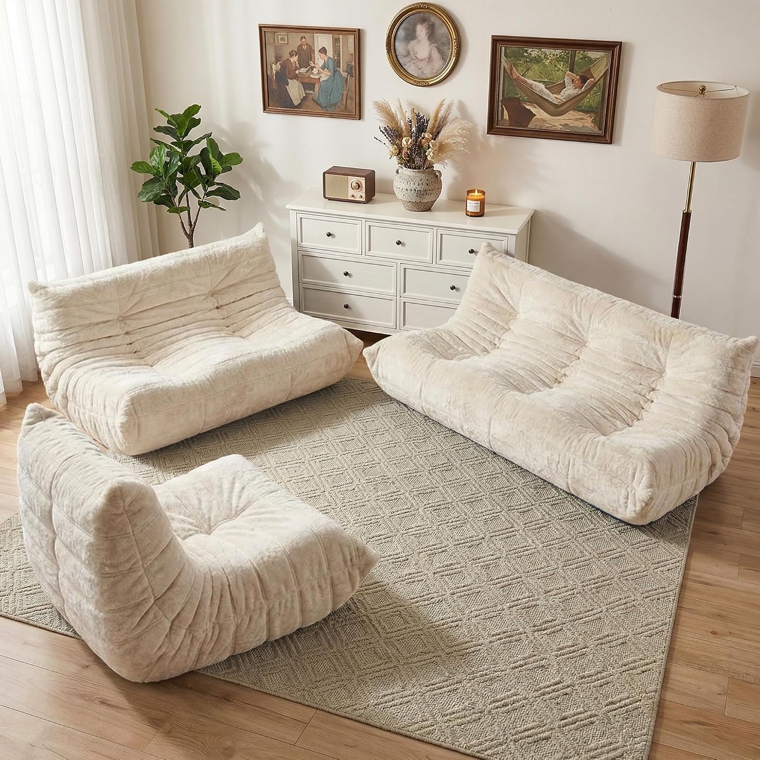 HABUTWAY Bean Bag Chair, Giant Bean Bag Chairs for Adults, 3 Seater Fireside Chair, Lazy Large Floor Bean Bag Sofa for Living Room, Bedroom, Dorm, Office (Beige)