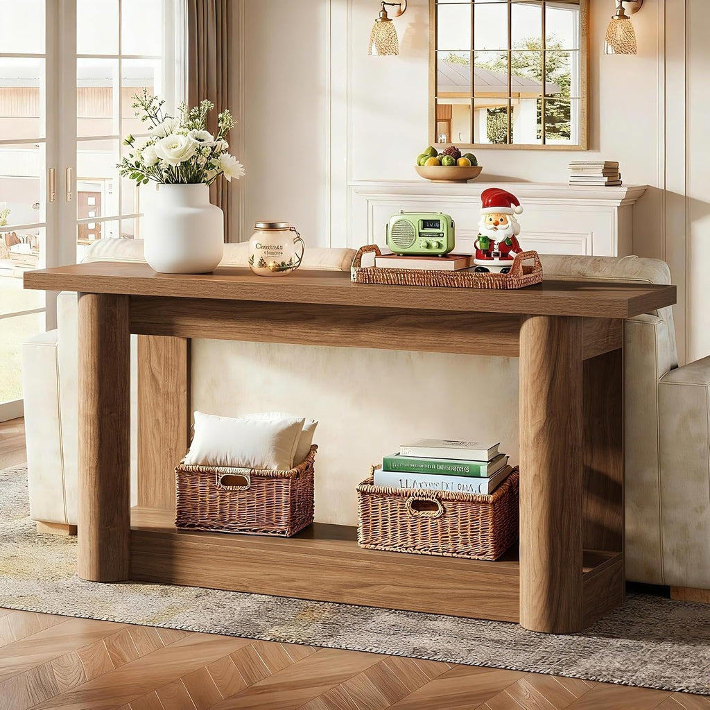 Tribesigns 63' Narrow Console Table, 2-Tier Storage Long Entryway Table, Sofa Foyer Furniture for Living Room, Entrance, Hallway, Rustic Brown