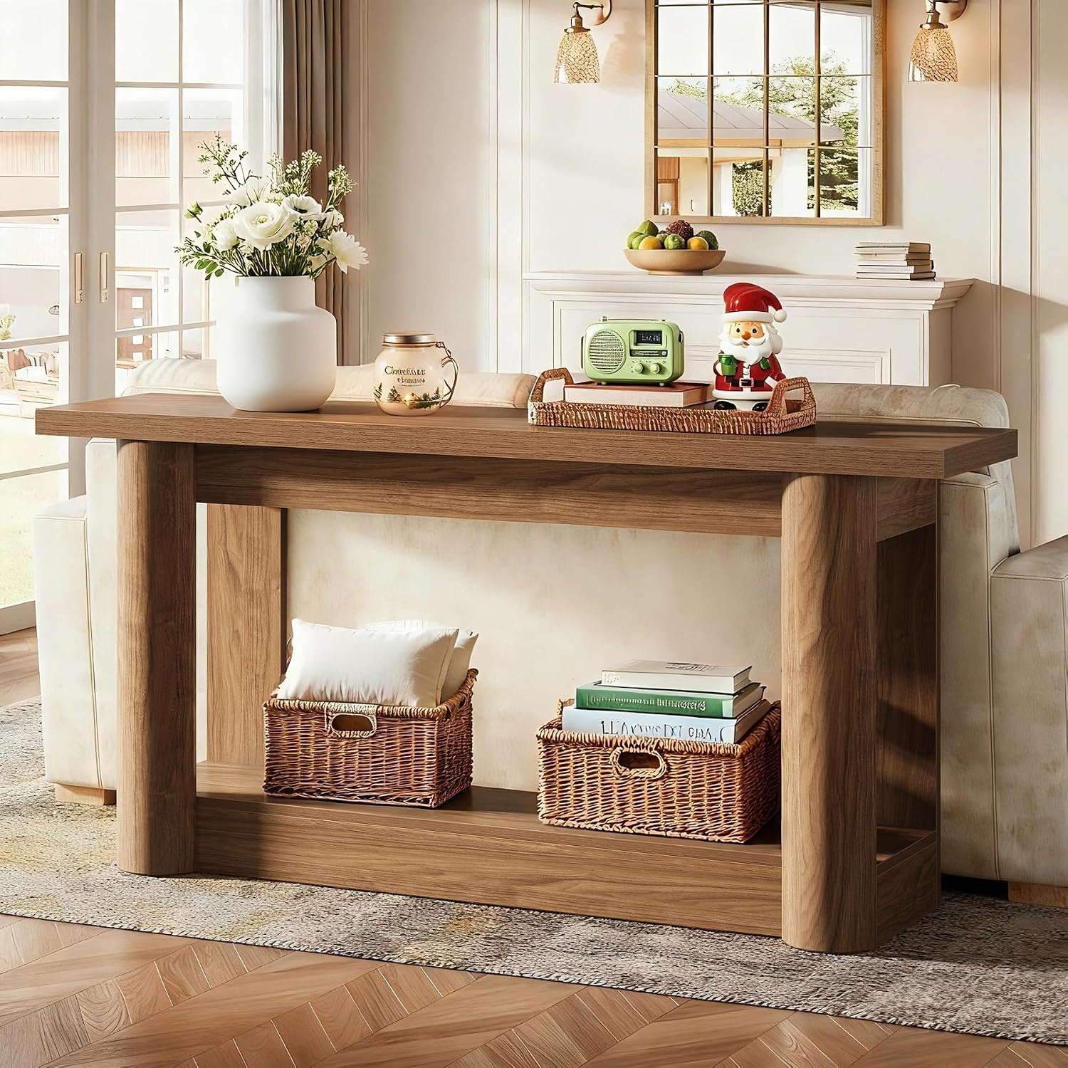 Tribesigns 63' Narrow Console Table, 2-Tier Storage Long Entryway Table, Sofa Foyer Furniture for Living Room, Entrance, Hallway, Rustic Brown
