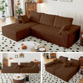 108' Brown Modular Sectional Cloud Couch for Living Room Deep Seat L Shapes Boneless Couch with Oversized Chaise Lounge, Comfy Memory Foam Flannel Fabric Sofa for Bedroom Apartment,