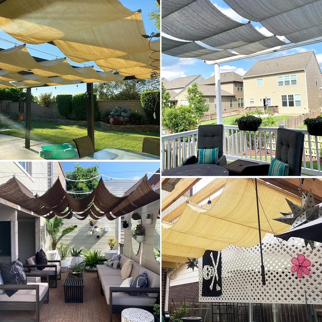 TANG 4' x 8' Pergola Cover Shade Canopy, Retractable Awning Sun Shades Outdoor Patio Pergolas Kit for Deck Backyard Gazebo, Wave Shade Sail with Hardware Wire Cable, Beige