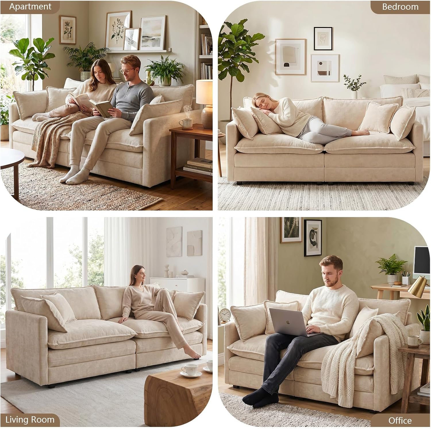 GNIXUU 76' Modular Sectional Sofa, Camel Loveseat Sofa Cloud 2 Seater Couch, Comfy Chenille Love Seats 25' Deep Seat with 2 Pillows for Small Spaces Apartment Studio Office Bedroom Living Room
