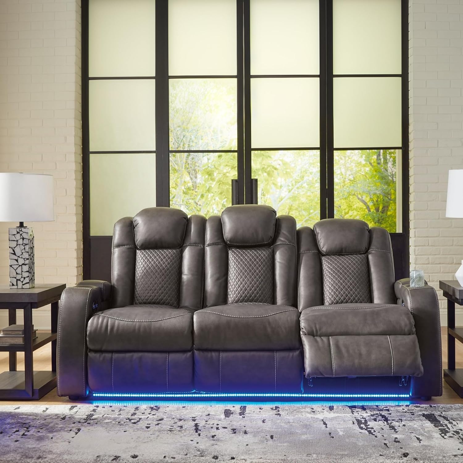 Signature Design by Ashley Fyne-Dyme Contemporary Power Reclining Sofa with USB Charging Ports and Adjustable Headrest, Brown