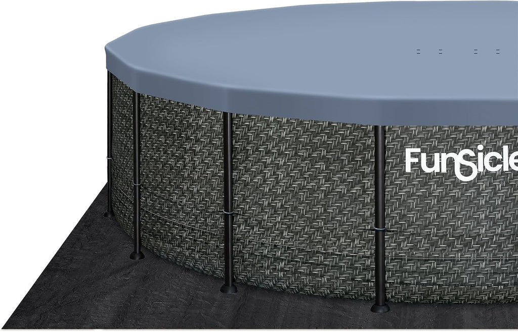 Funsicle Oasis Designer 16' x 48' Round Above Ground Swimming Pool, With FiltraBoost 1800 GPH Filter Pump With AutoSkimmer, Pump, Ladder, Deluxe Maintenance Kit, Cover & Ground Cloth, Dark Herringbone