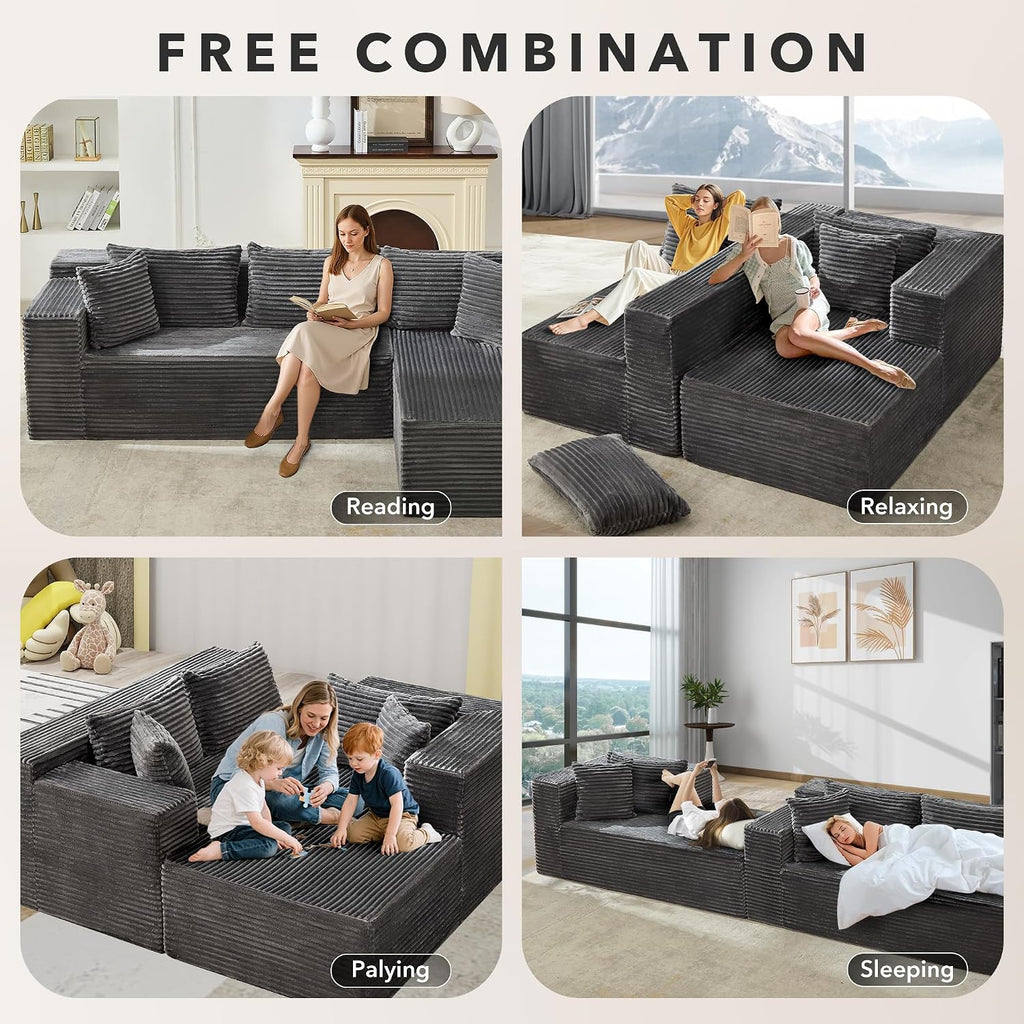 Modular Sectional Sofa Cloud Sectional Couch, 106' Comfy L Shaped Black Couches for Living Room,Oversized Sofa Sleeper with Deep Seat, No Assembly Required