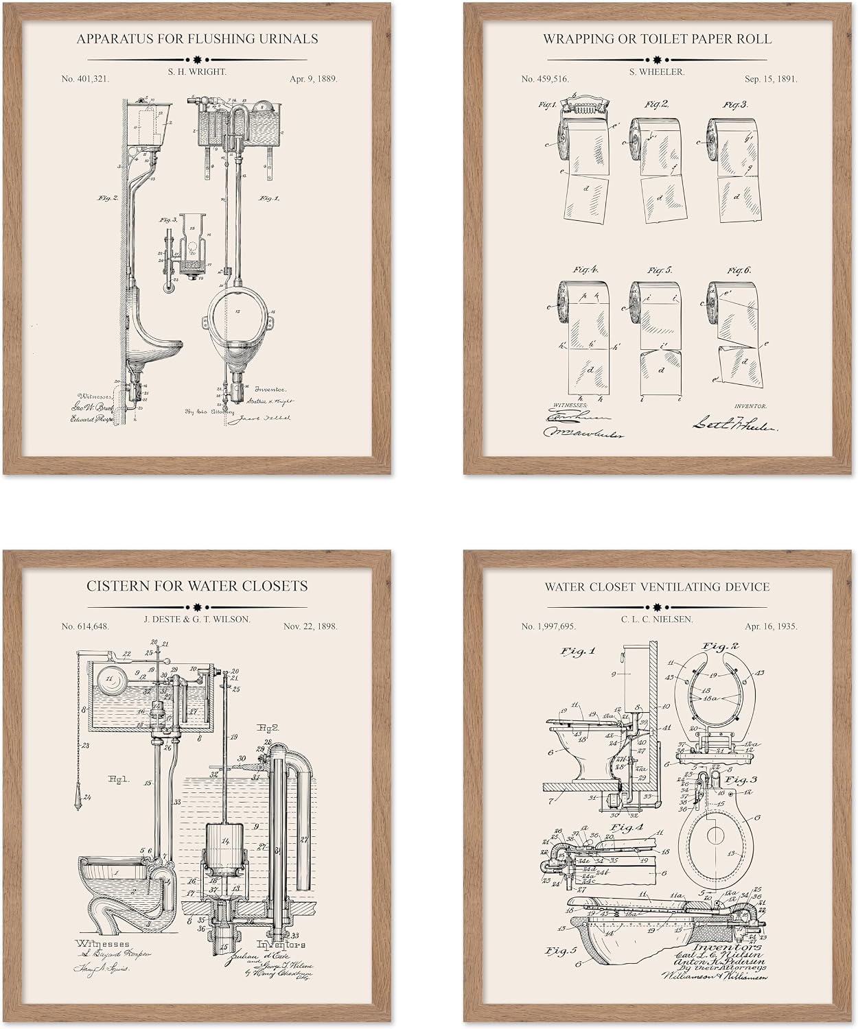 Poster Master 4-Piece Toilet Paper Rolls Blueprint Poster - Water Closet Patent Print - Toilet Art - Bathroom Art - Toilet Paper Art -Technical Drawing Art - Bathroom Decor, 16x20 Beige Framed
