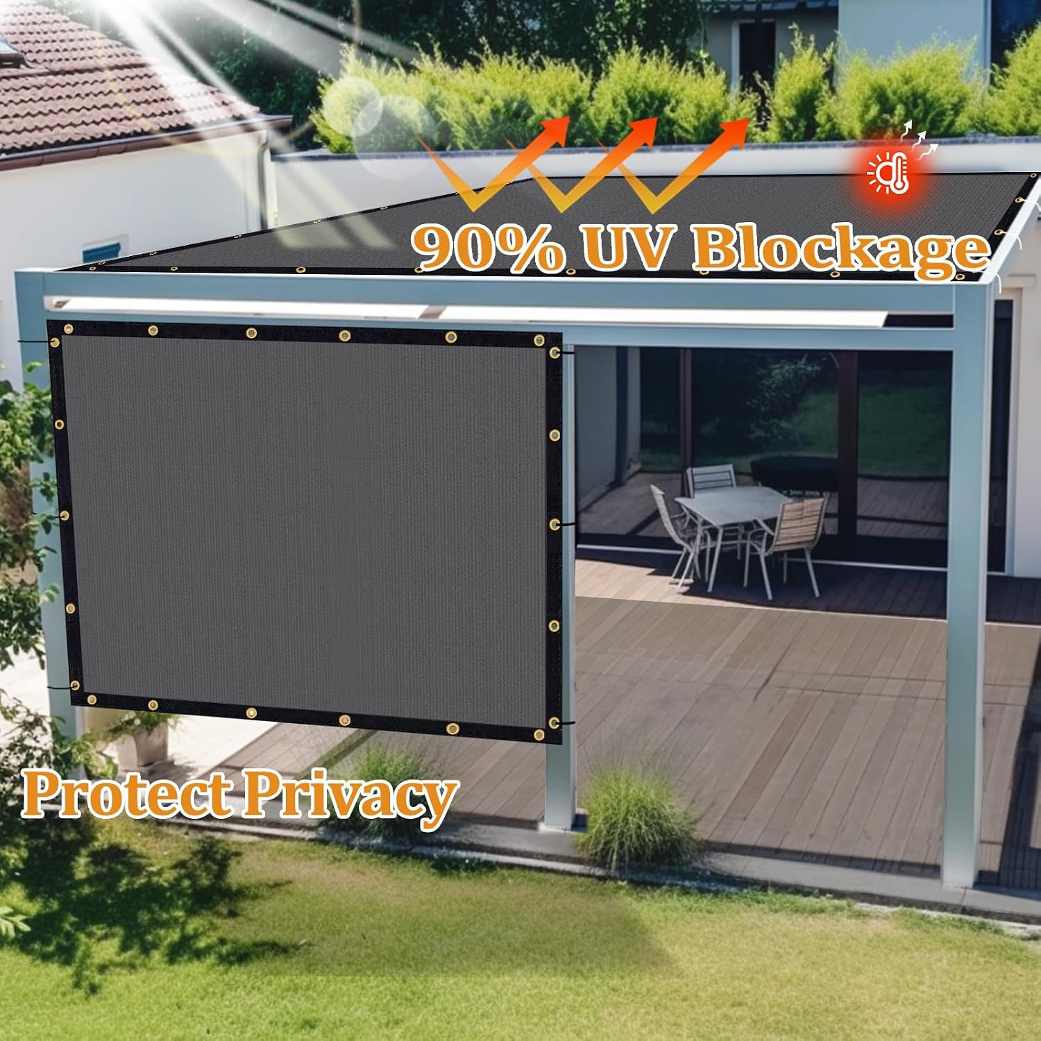 Shade&Beyond Customized Size 8' X 12' Shade Cloth with Grommets, 90% UV Protection Pergola Shade Cover Mesh Tarp Sun Screens for Patio GN07, Light Gray