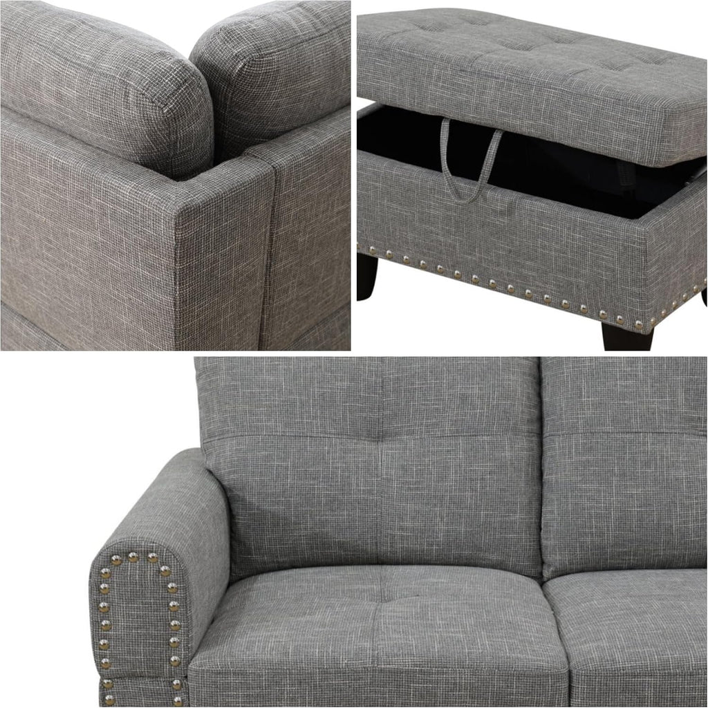 L Shaped Couches for Living Room, Sectional Couch Living Room Furniture with Storage Ottoman, Modular Sectional Sofa with Movable Chaise for Apartment Office, Deep Grey