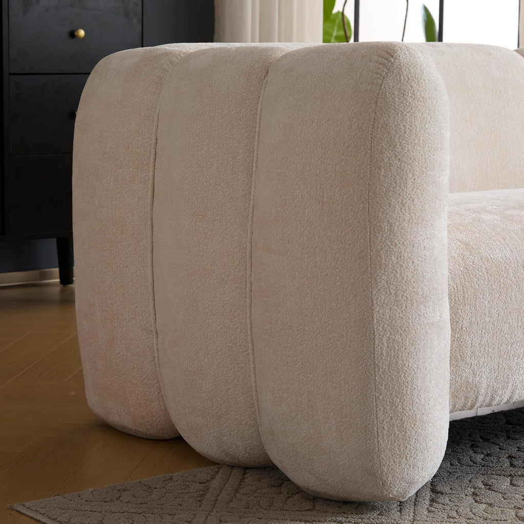 Christopher Knight Home Carine 83'' Sofa Couch, Cozy Boucle Fabric Upholstered 3-Seater Seating Sofa, Comfy Couches for Living Room and Office, Modern Oversized Loveseat, Curved Wave Design, Beige