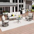 4 Piece Patio Furniture Set, All Weather Metal Outdoor Conversation Set with Swivel Chairs, Thick Cushions and Coffee Table for Garden, Porch, Lawn, Beige