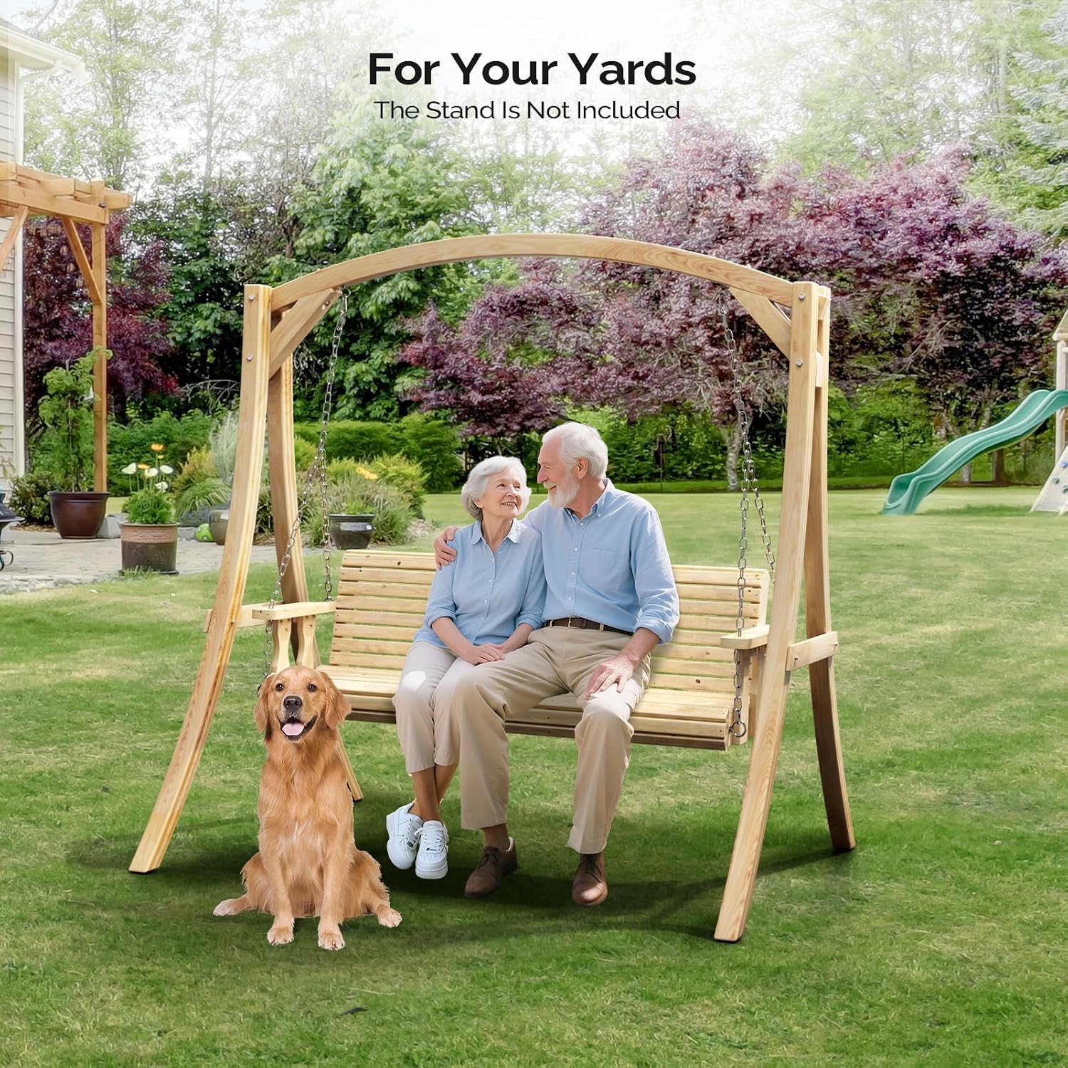 VINGLI 6.7FT Porch Swing Frame, 1000LBS Heavy Duty A-Frame Wooden Porch Swing Stand with Curved Arc Top for 5FT Porch Swing, Large Swing Hanger for Garden, Patio, Backyard & Indoor, Natural