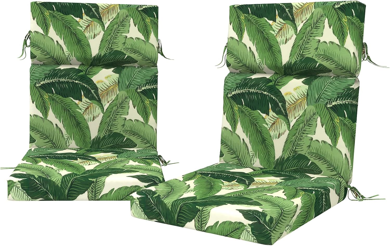 DYTXIII Outdoor High Back Chair Cushions Set of 2, 44'x22' Water Repellent Patio Seat Cushions with Elastic Sponge, All Weather Chair Pads for Rocking, Dining, Patio Furniture - Swaying Palms Green