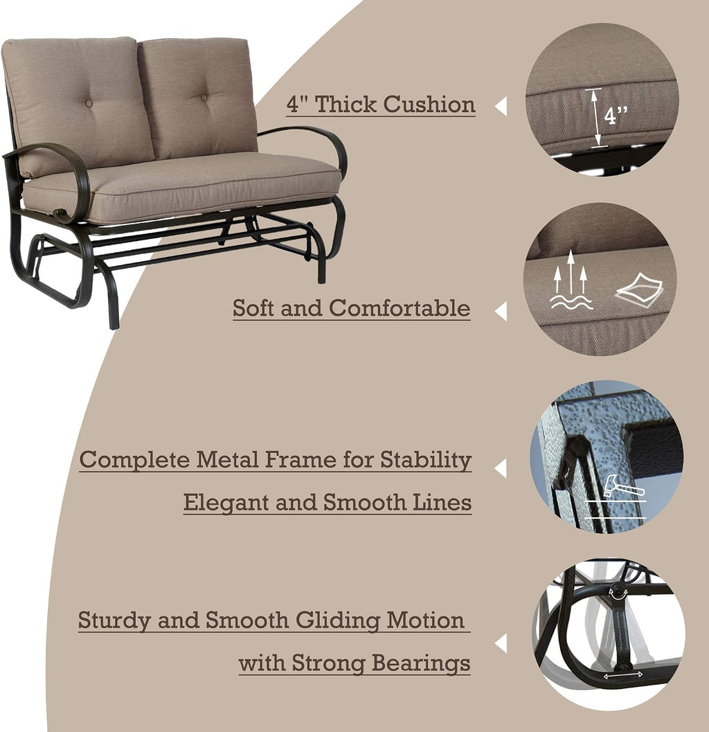 Kozyard Cozy Patio Glider Bench - Outdoor Rocking Loveseat with Sturdy Frame and Cushioned Seats for Patio, Yard - Rocker Swing with Outdoor Seating, Perfect for Porch Outdoo (Beige)