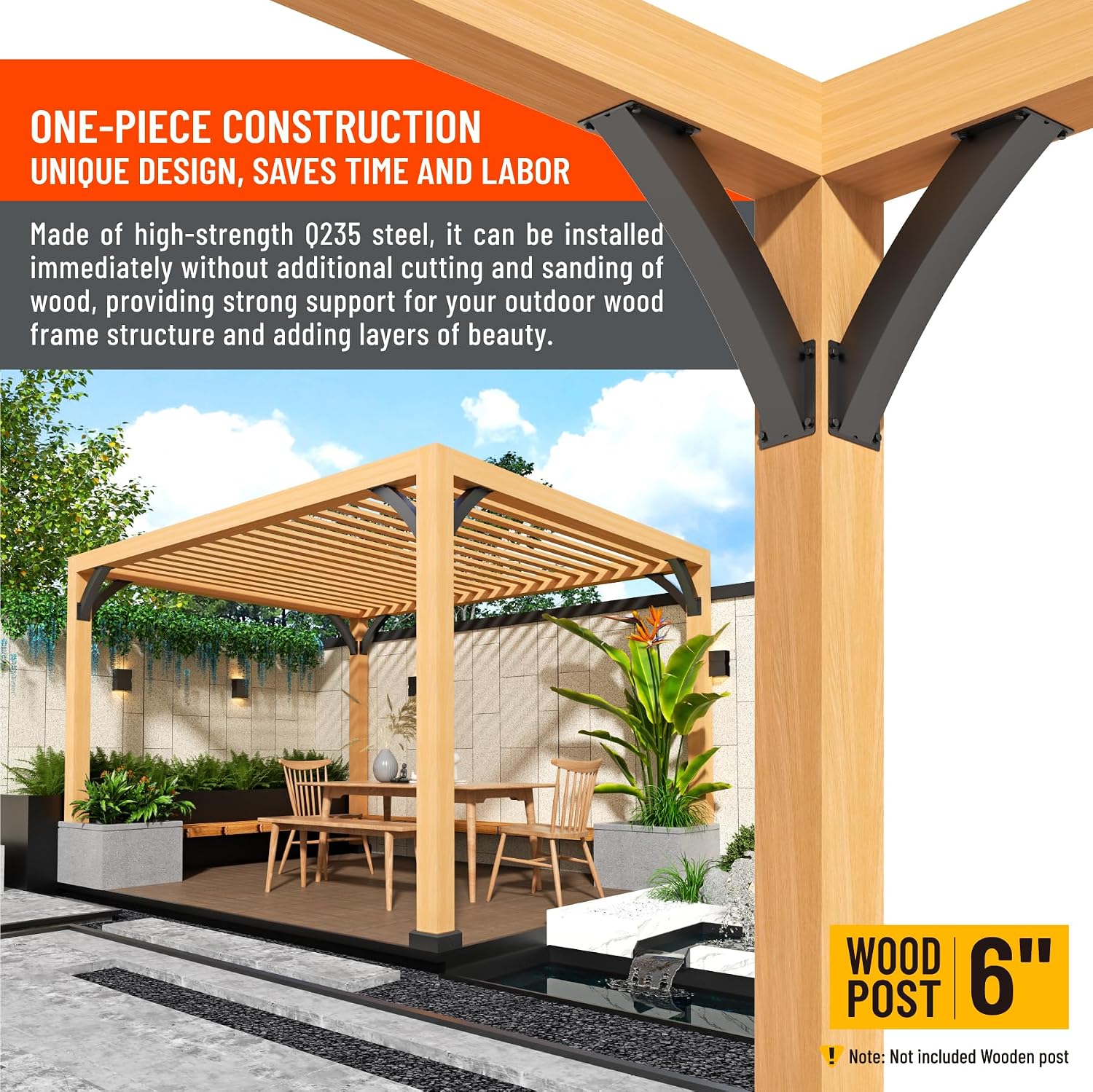 Heavy Duty Integrated Arc 4''x4''(Actual Tube Dia: 3.2''x 3.2'') 45 Degree Angle Support Pergola Brackets Q235-Steel 4Pack