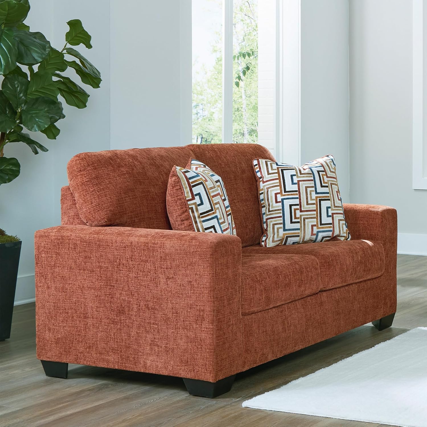 Signature Design by Ashley Aviemore Casual Loveseat with 2 Accent Pillows, Orange