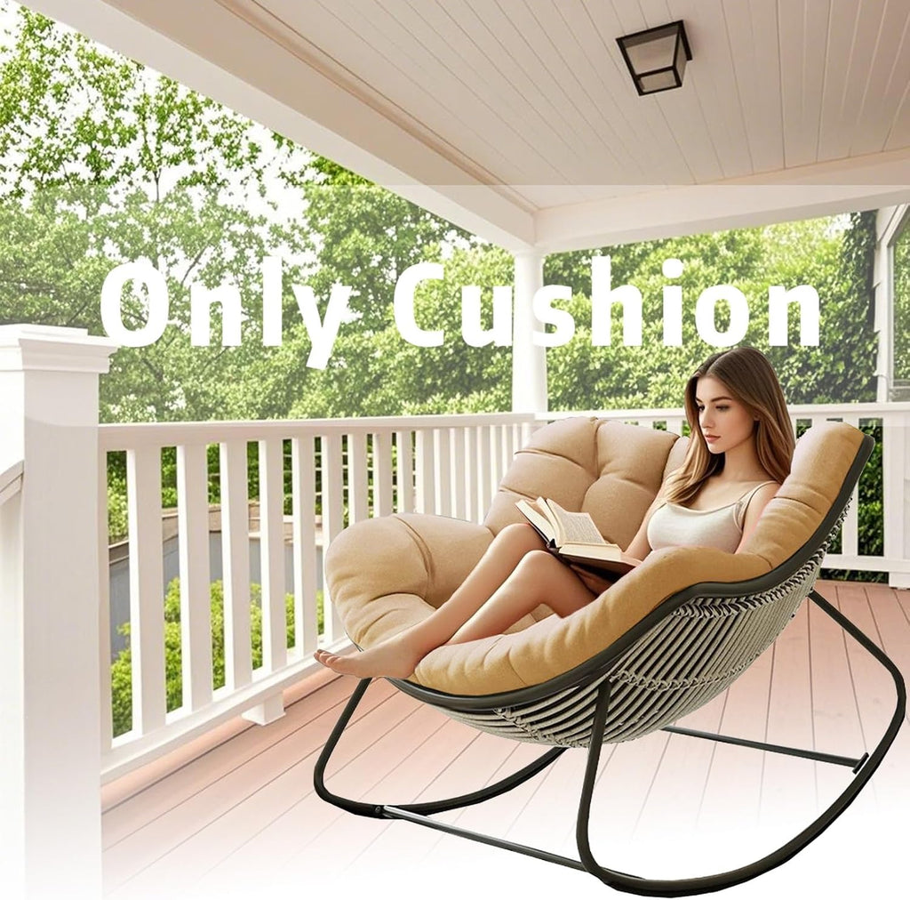 Outdoor Papasan Rocking Chair Cushion Replacement, Thicken Patio Wicker Egg Chair Cushion, Modern Royal Chair Cushion for Bedroom Living Room Porch Garden Lawn(Only Cushion)