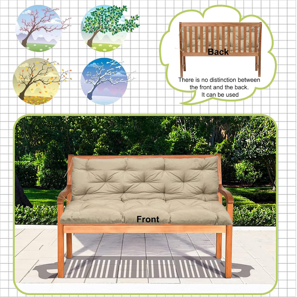 Waterproof Porch Swing Cushion Replacement, Thick 4' 2–3 Seat Outdoor Swing Seat Cushion with Backrest & Ties for Patio, Garden & Porch(Beige 40 * 60 in)
