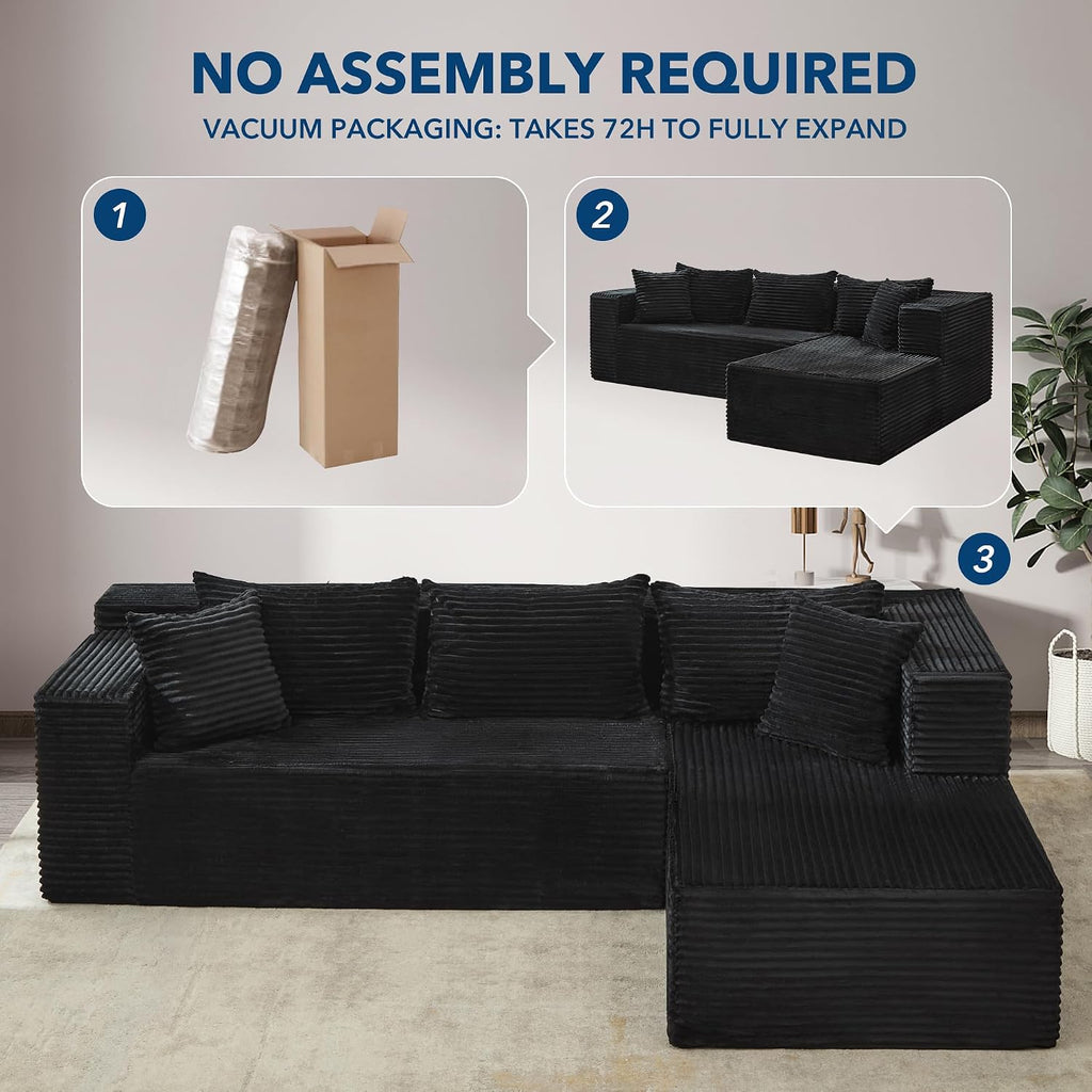 Garvee Modular Sectional Sofa Cloud Sectional Couch, 106' Comfy Fluffy L Shaped Black Couches for Living Room,Oversized Sofa Sleeper with Deep Seat, No Assembly Required, Black