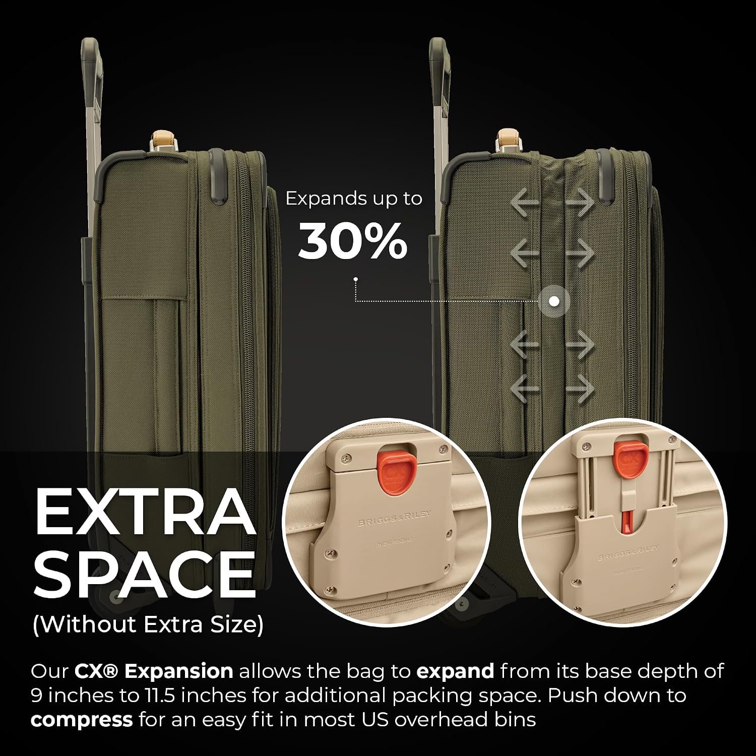 Briggs & Riley Essential 22' 2-Wheel Expandable Carry On - Luggage for Travel, Suitcases with Wheels, Softside Rolling Bag for Men & Women, Self-Repairing Zipper - Baseline Collection, Olive