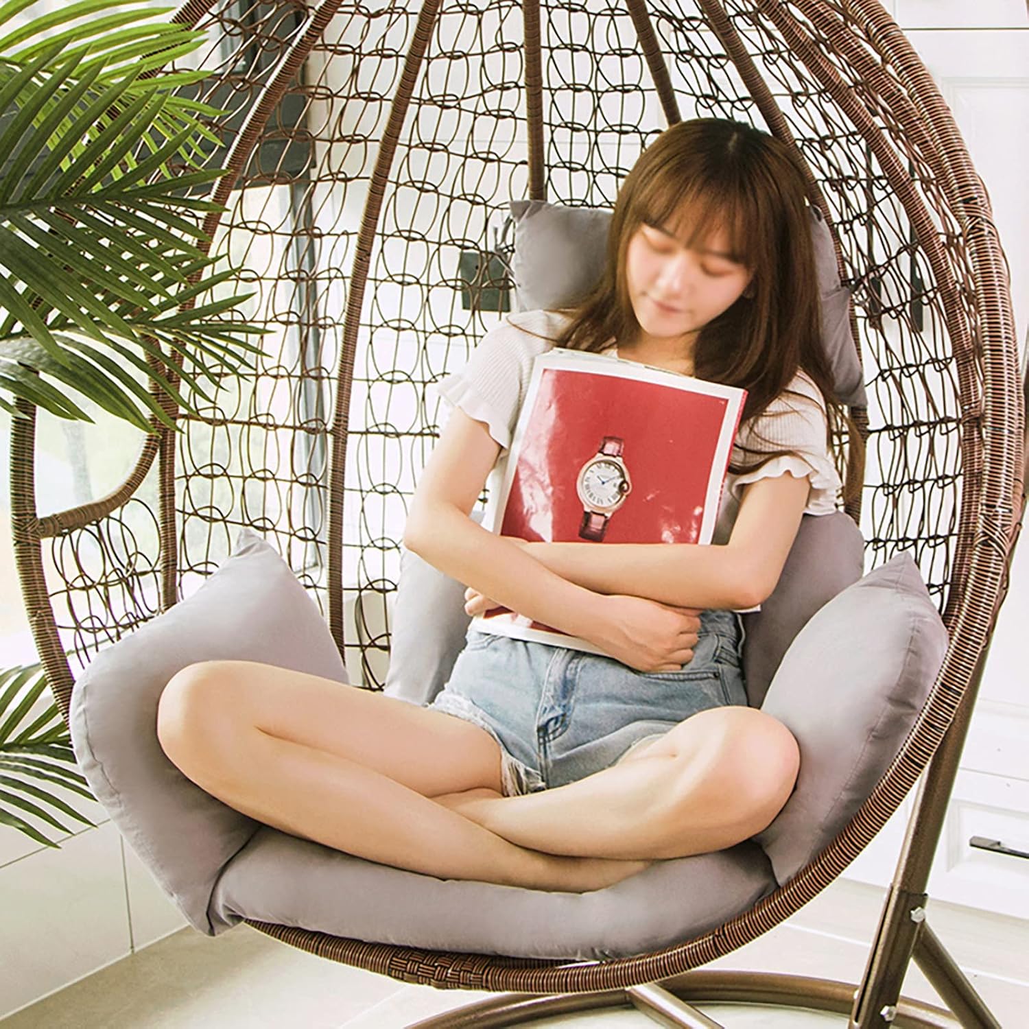 HUHJYUGE Egg Chair Cushion Replacement, Hanging Chair Cushion Only, Swing Cushion Outdoor, with Headrest, Zipper, Detachable, Skin-Friendly, Comfy, for Patio Garden
