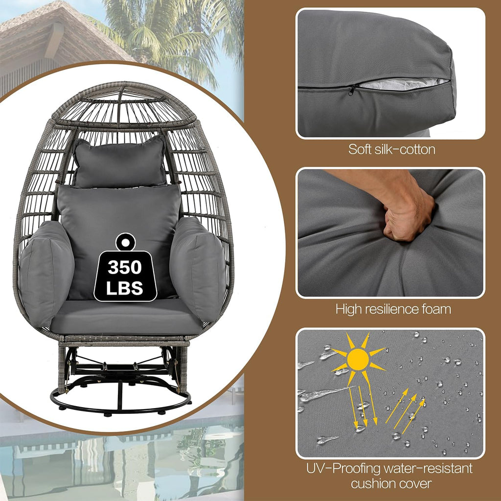 Outdoor Swivel Chair with Cushions, Rattan Egg Patio Chair with Rocking Function for Balcony, Poolside and Garden