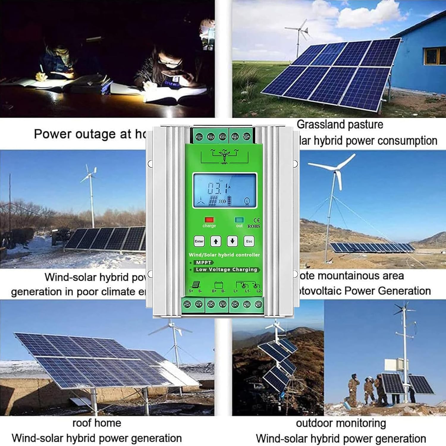 12V/24V/48V Wind Solar Hybrid Charge Controller PWM Wind + Solar Boost Charge Technology Auto Regulator Suitable for Wind Generator Solar Panel System Controller,48V-3000W