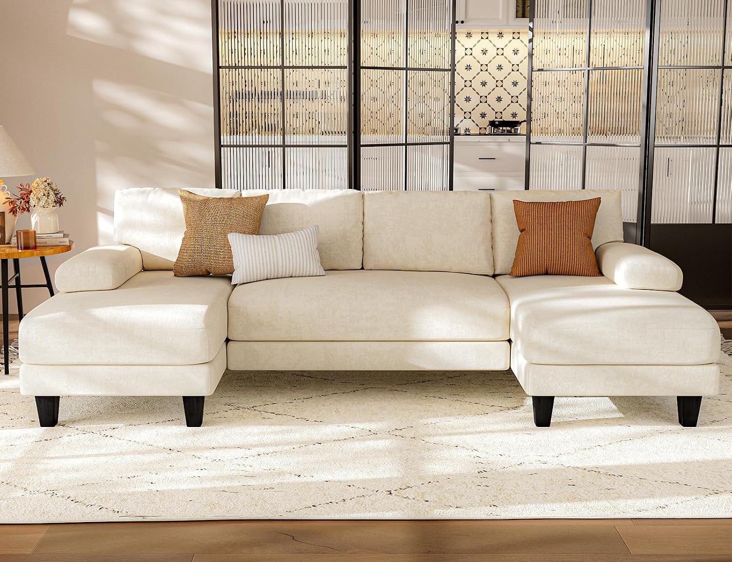Txtin's U Shaped Sectional Couches for Living Room, 111 Inch Modular Sofa with Double Chaise, Large Lounge Couch for Apartment, Warm White
