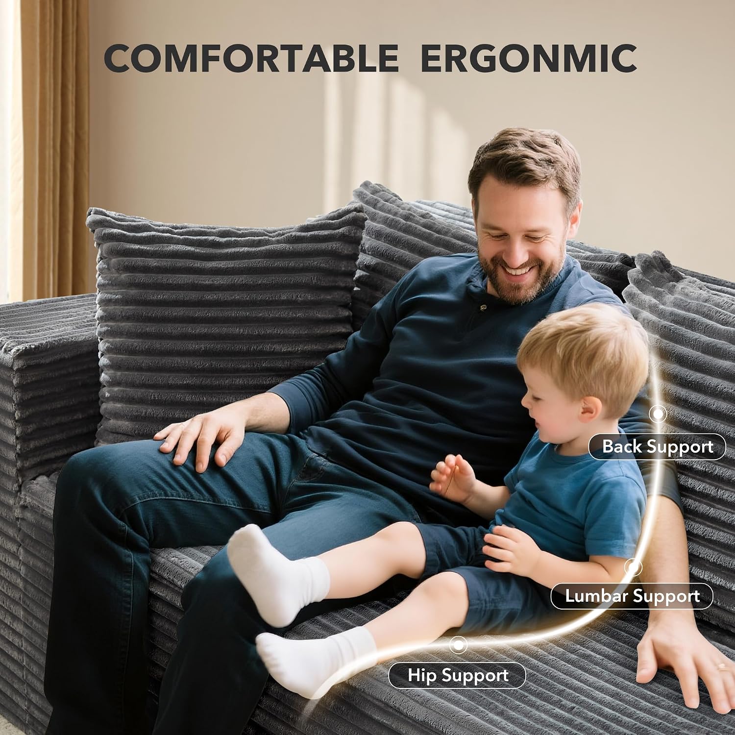 Modular Sectional Sofa Cloud Sectional Couch, 106' Comfy L Shaped Black Couches for Living Room,Oversized Sofa Sleeper with Deep Seat, No Assembly Required