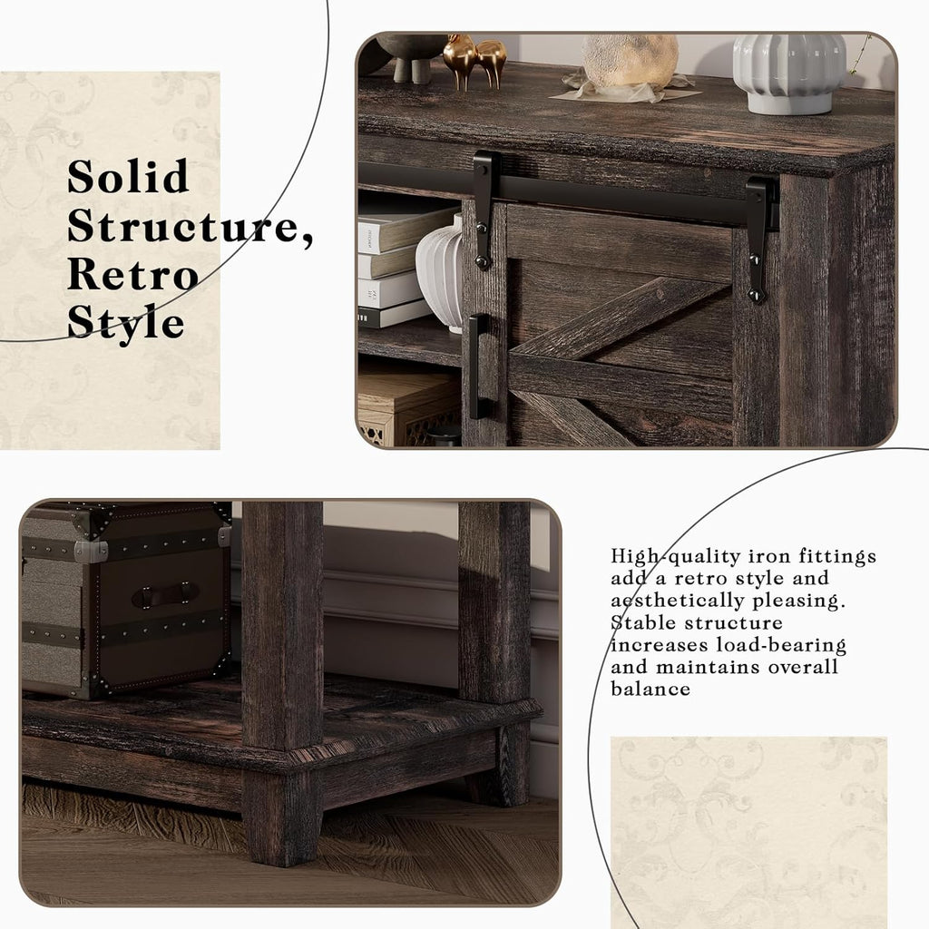 LUXOAK Farmhouse Entryway Table with Sliding Barn Doors, 46' Sofa Table for Living Room, Console Table with Storage, Dark Rustic Oak