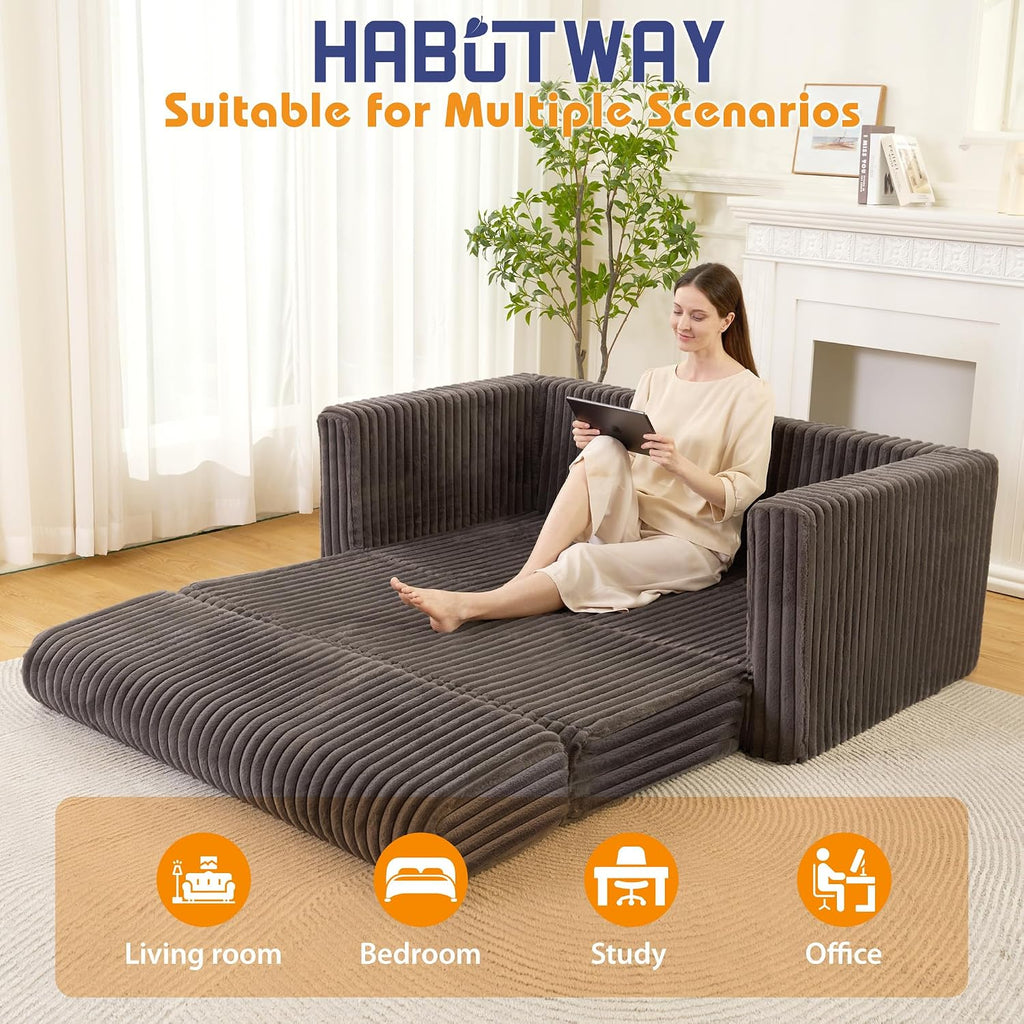 HABUTWAY Folding Sofa Bed, 2 in 1 Convertible Sleeper Chair with Armrest, Portable Fold Out Chair Bed, Comfy Floor Couch, Multi-Functional Lazy Sofa for Living Room Bedroom Dorm Home Office, Grey