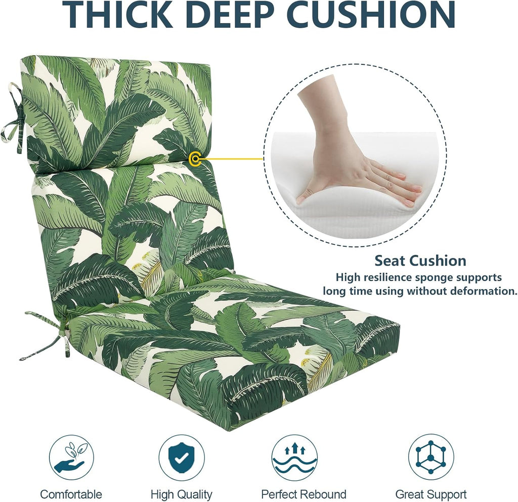 DYTXIII Outdoor High Back Chair Cushions Set of 2, 44'x22' Water Repellent Patio Seat Cushions with Elastic Sponge, All Weather Chair Pads for Rocking, Dining, Patio Furniture - Swaying Palms Green