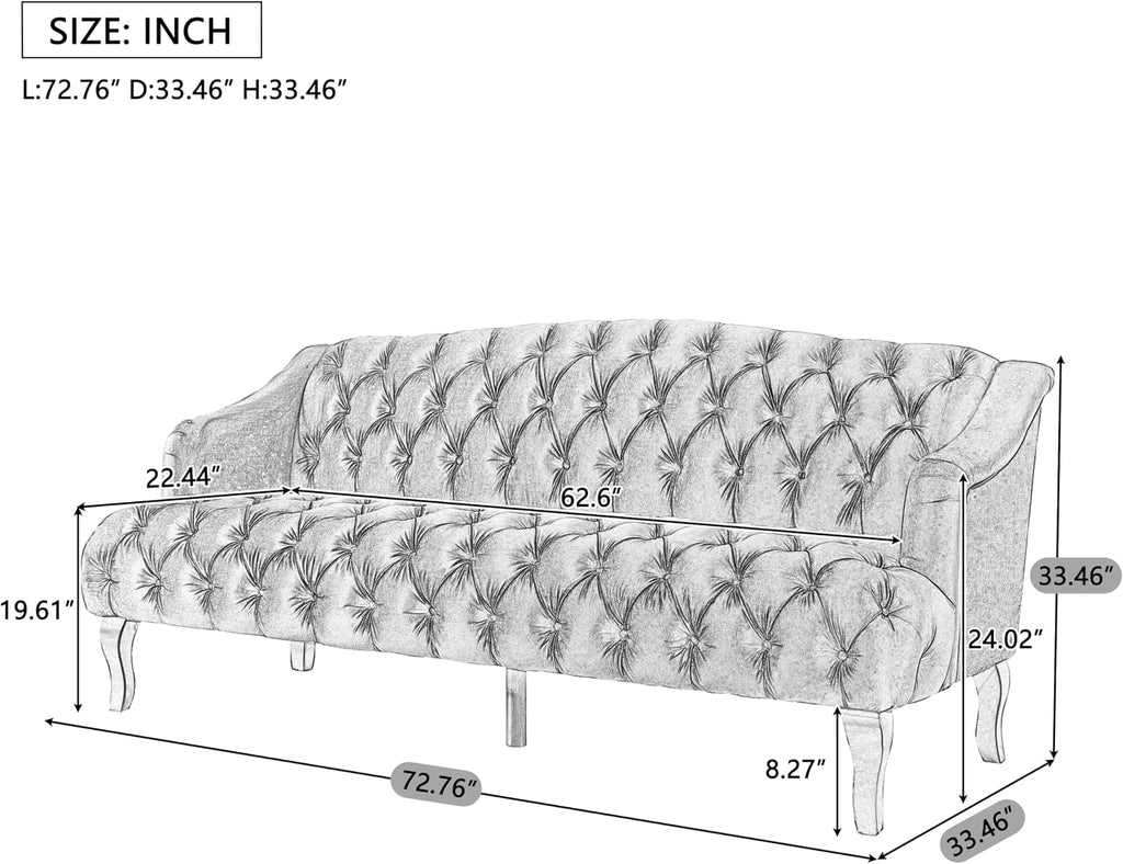 Wine Red Modern Velvet Loveseat Sofa Couch, 73' Mid - Century Tufted Upholstered Small Love Seat Couch, Curved High Back 3-Seats Couches for Compact Space, Living Room, Apartment (Dark Blue)