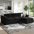 HALLYBEE 112' Cloud Couch Sectional with Padded Armrests & Moveable Ottoman Boneless Sectional Couches for Living Room Black Couch, No Assembly Required