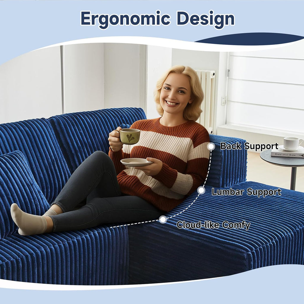 143' Oversized Cloud Boneless Couch with Chaise, Modern Modular Sofa with Deep Seat, Various Combinations Upholstered Couches for Living Room, No Assembly Required, Blue