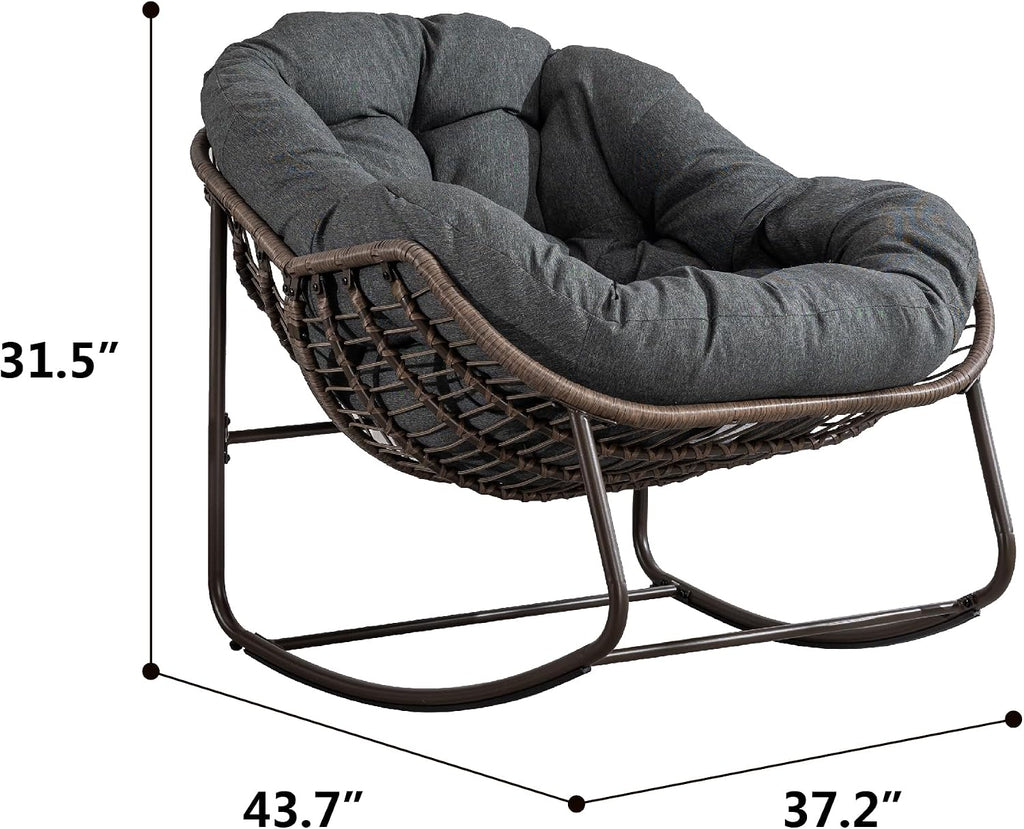 LUMISOL Outdoor Rattan Rocking Chair,Padded Cushion Rocker Recliner Chair Outdoor for Front Porch Living Room Patio Garden, Orange