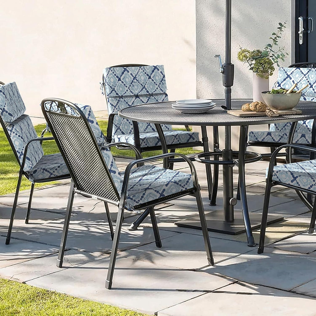 DYTXIII Outdoor High Back Chair Cushions Set of 2, 44'x22' Water Repellent Patio Seat Cushions with Elastic Sponge, All Weather Chair Pads for Rocking, Dining Chairs,Patio Furniture - Geometry Blue