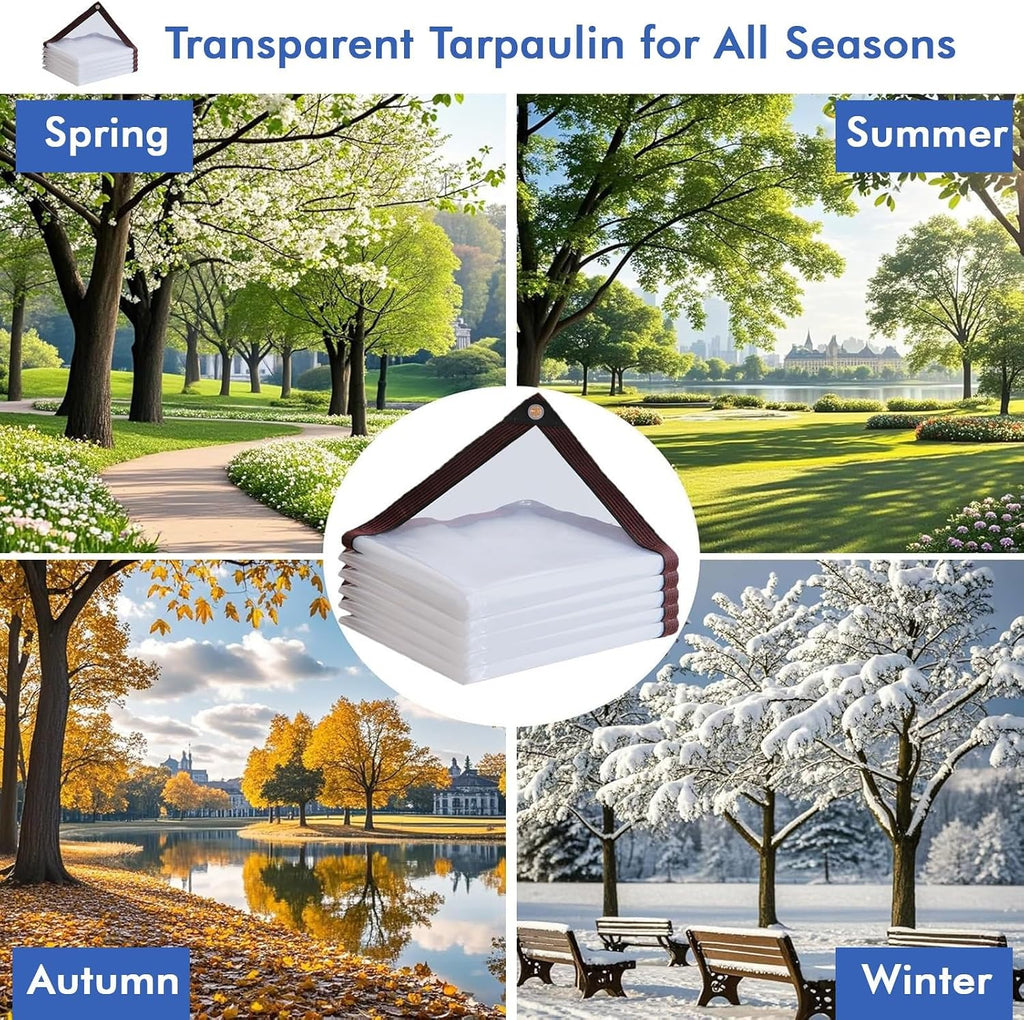 Clear Tarp for Deck Porch Patio Canopy Clear Tarp PVC Thickened Heavy Duty Water Resistant, Transparent Waterproof, UV-Ray, Tear, Cold Weather, 16x16 FT Cover Clear Plastic Sheeting with Grommets