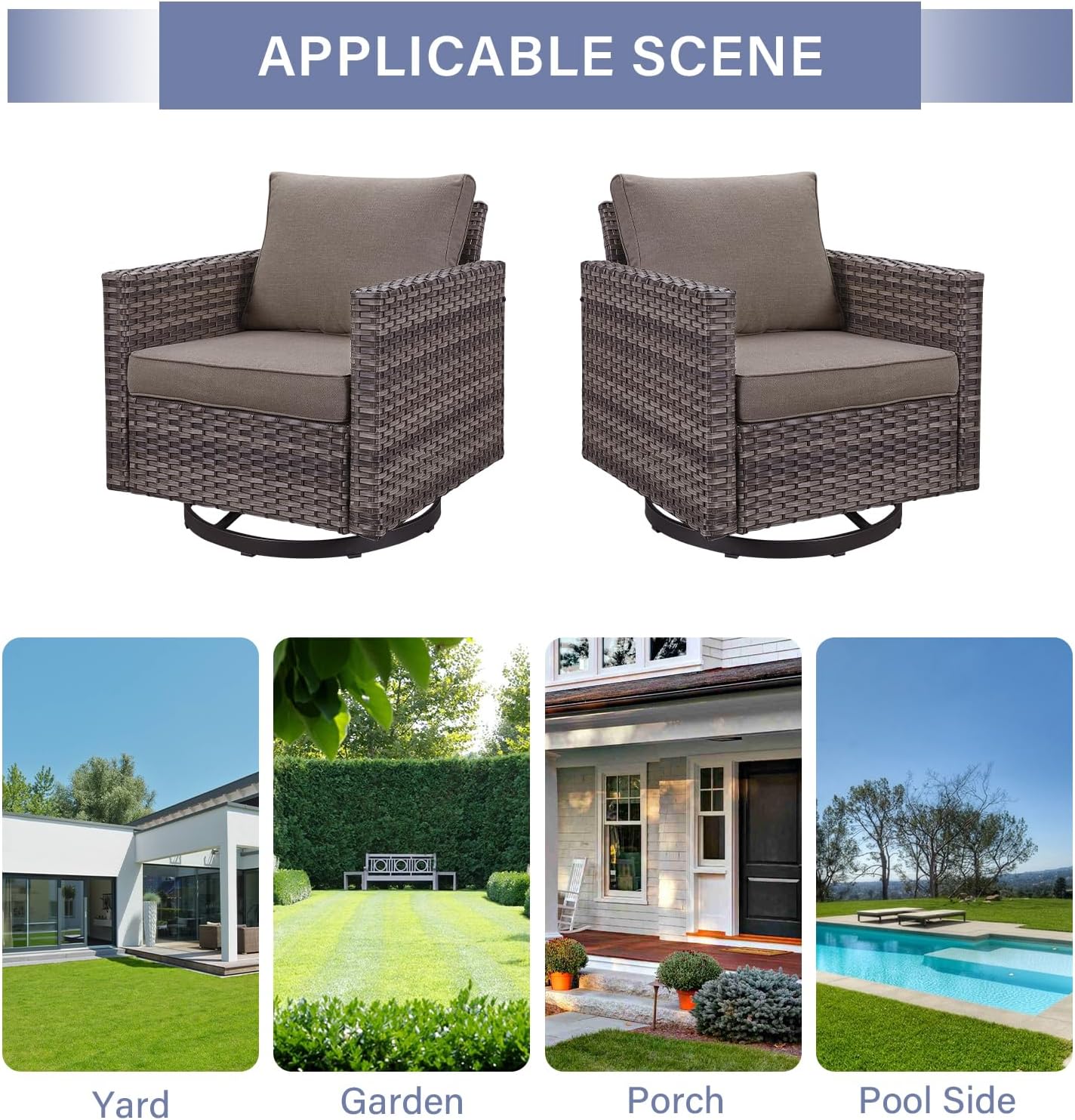 Outdoor Patio Swivel Rocker Chairs - Wicker Patio Swivel Rocking Chairs Set of 2 with Waterproof Wicker,Comfortable Cushions and Sturdy Metal Frame for Outside Porch Deck Backyard(Mixed Grey/Grey)