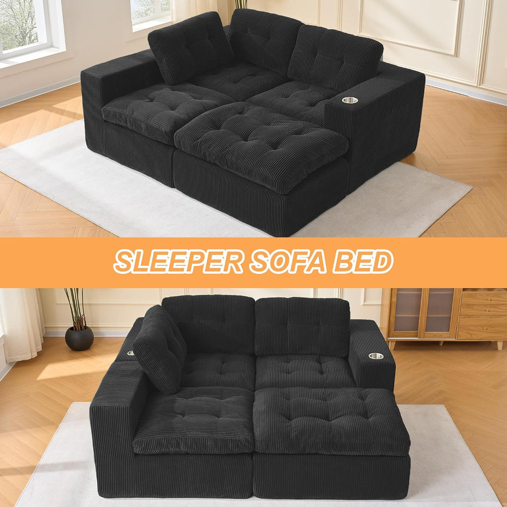 Modular Cloud 3 Seater Boneless L-Shaped Sectional Sofa, Comfy Modern Design with Ergonomic Support & Free Combination for Living Room/Bedroom/Apartment (Matte Black)