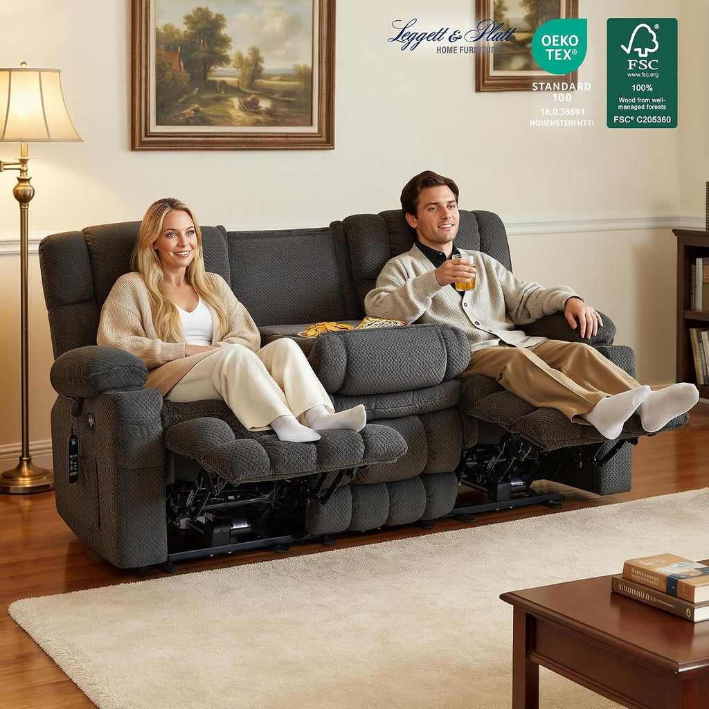 MCombo 80.7' W 3 Seater Power Reclining Sofa with Heat and Vibration Massage, Zero Gravity Recliner Sofa Couch with Drop Down Table for Living Room, Fabric 6316M10
