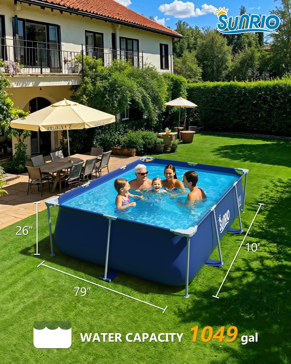 Metal Pro 10' X 79' X 26' Rectangle Pool Durable Steel Frame Above Ground Pool for Outdoor Backyard Swimming Pool Suitable Friends Family Adults Kids